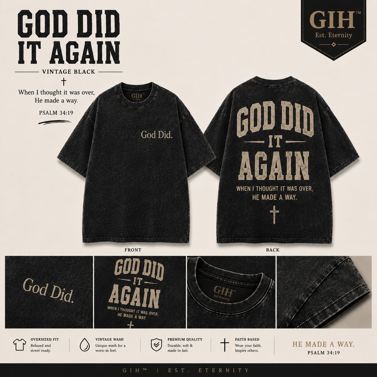 GIH™ | God Did It Again – Vintage Oversized Tee