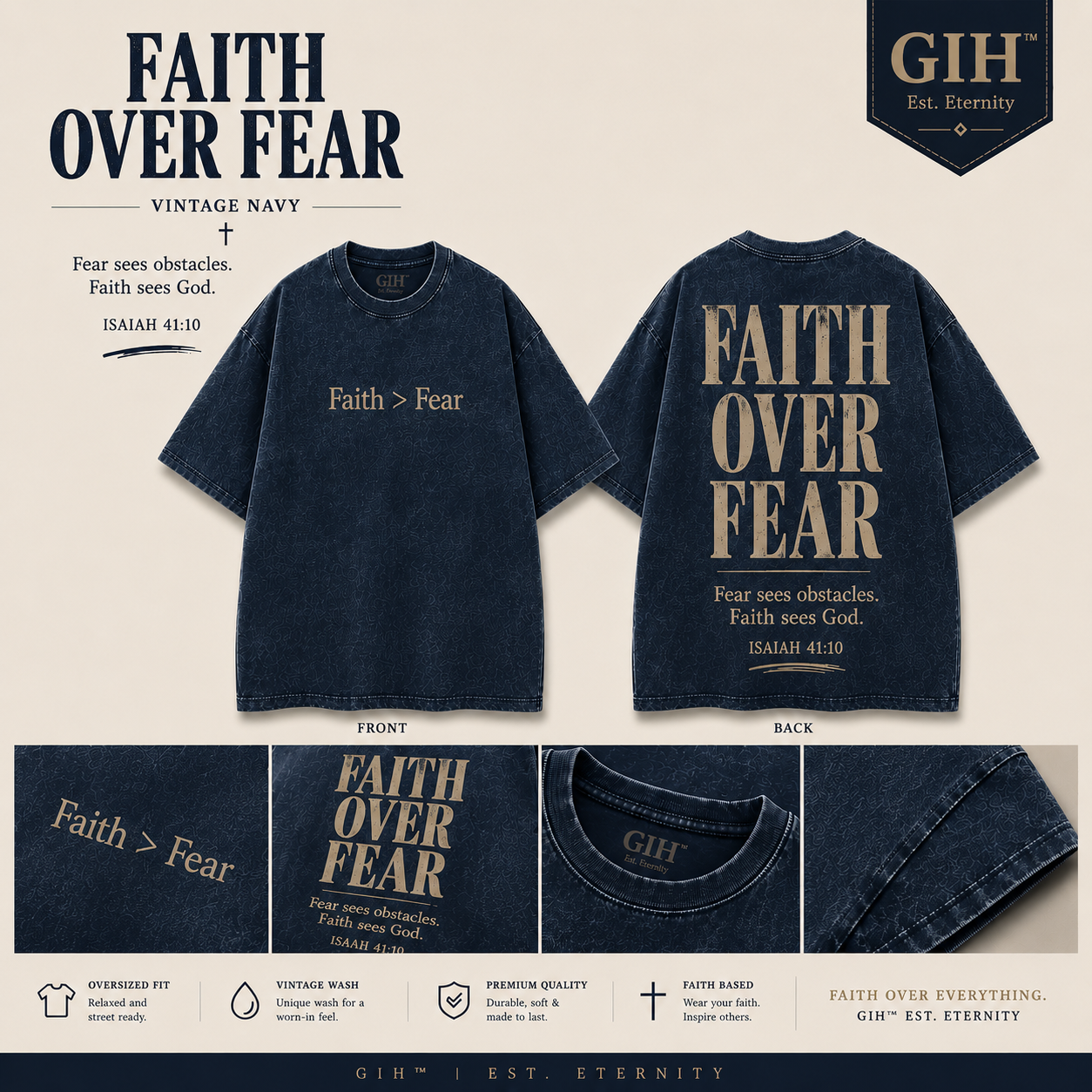 GIH™ | Faith Over Fear – Vintage Oversized Tee